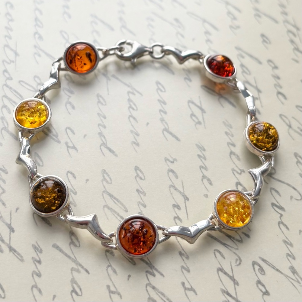 925 Sterling Silver and Multi Baltic Amber Bracelet